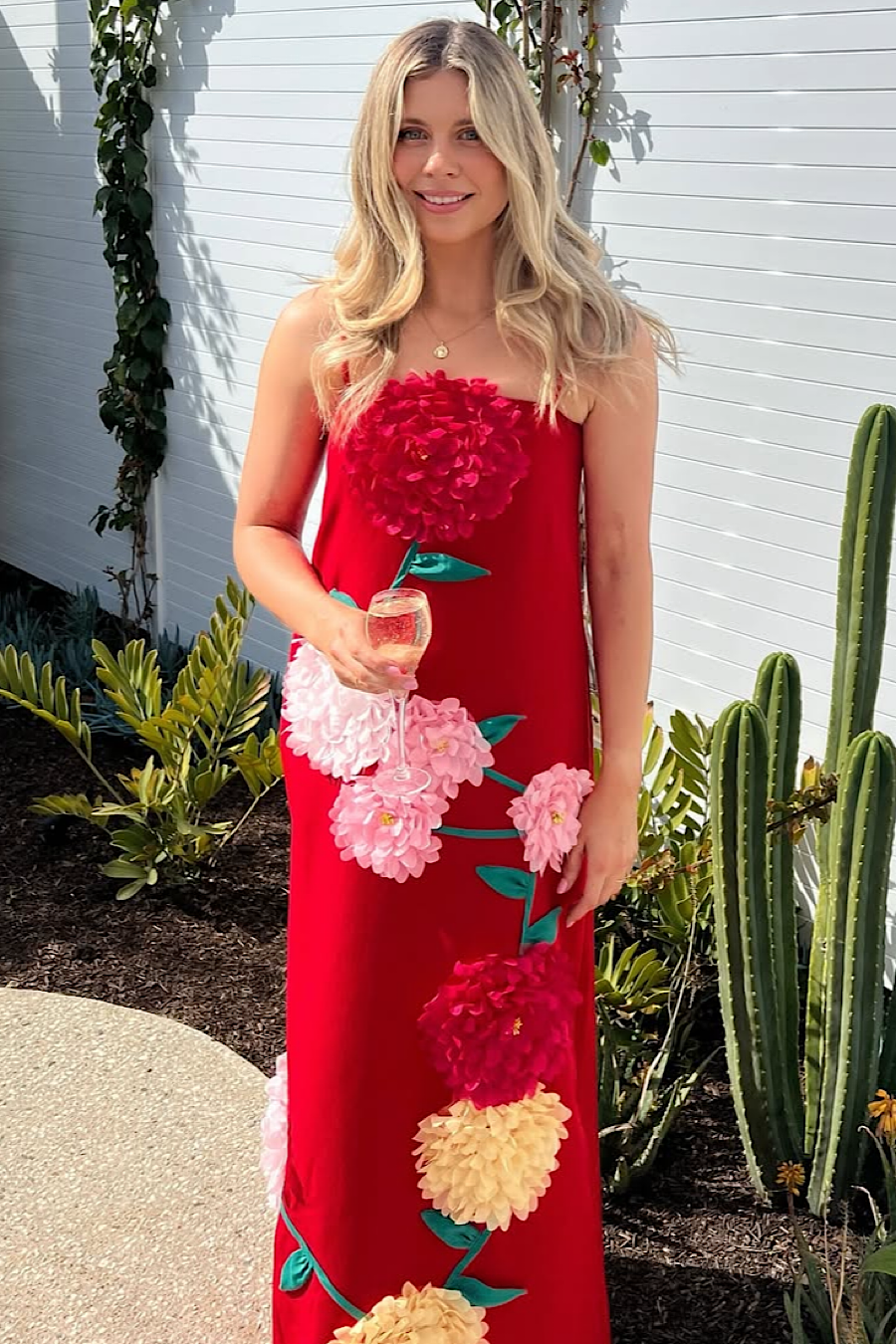 strapless open back dress Elliatt - Buttercup Embroidered Maxi Dress in Red