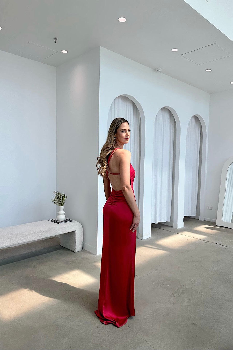 strapless open back dress Elegant Long A-Line Off-The-Shoulder Satin Red Prom Dress main image 0