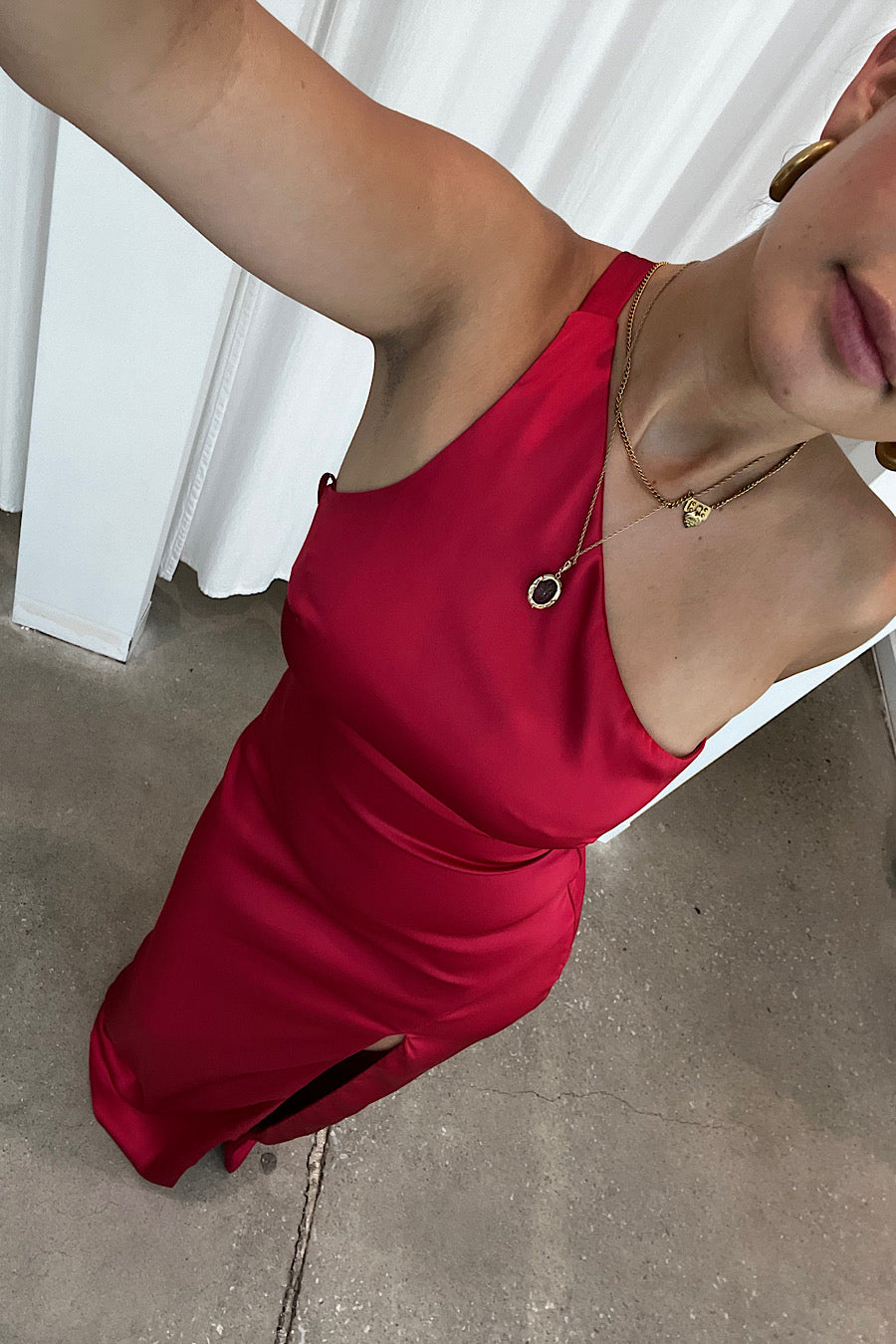 strapless open back dress Men's Satin Red Dress Shirt main image 0