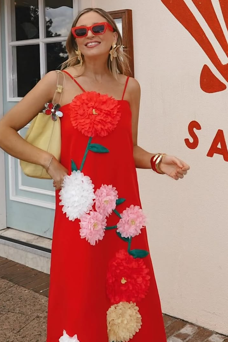 Elliatt - Buttercup Embroidered Maxi Dress in Red