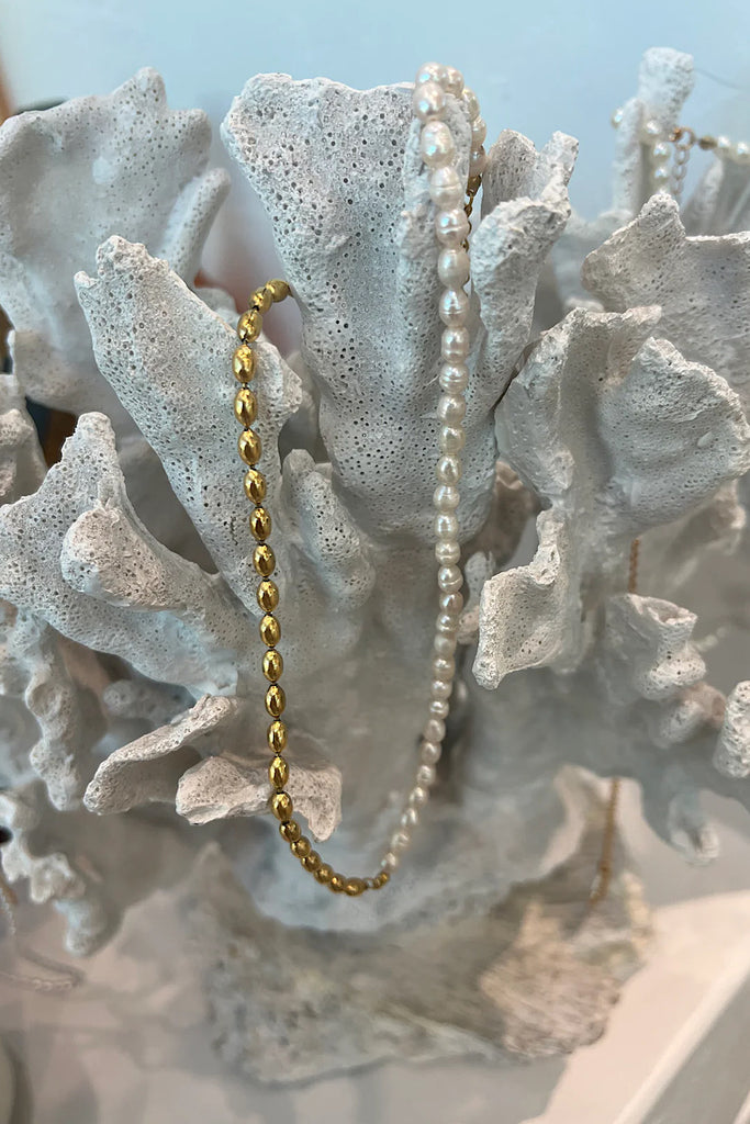 Half Pearl Half Gold Necklace